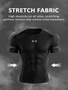 Gym Rark 1pc Men's Dumbbell Print Raglan Short Sleeve Slim Fit Sports T-Shirt, Summer, Gym, Holiday - Black - View 5
