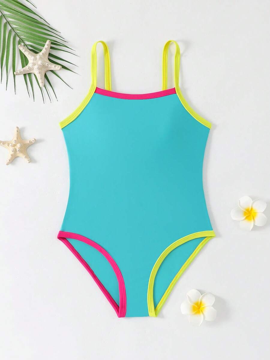 SHEIN Bộ đồ bơi liền thân đa năng với dây đeo có thể điều chỉnh dành cho bé gái tuổi teen - Nhiều màu - Xem 1