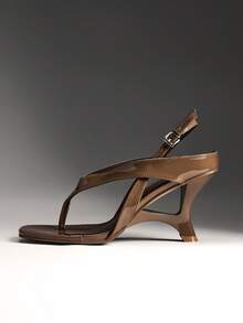 SHUZIA Women's Chic Casual Back Strap Sculpted Wedge Thong Sandals Summer Shoes - Mocha Brown - View 5