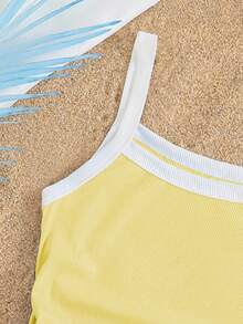 Tween Girls' Casual Contrast Color Snug Fit Knit Camisole,Butter Yellow Tanktop For Summer,City Break And Vacations,Versatile All-Match Clothes - Yellow - View 4