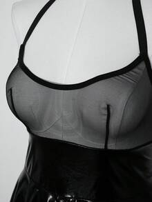 AltCore Plus Size Women Mesh Patchwork Halter Sexy Nightgown - Black - View 3