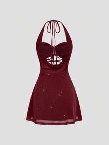SHEIN Unity 女士复古时尚修身舒适优雅高端连衣裙，适合春季穿搭 - 紅色 - 查看 3