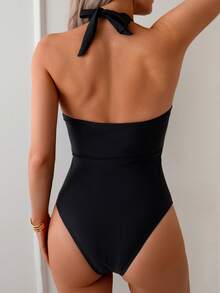 Swim Basics 1pc Sexy Backless One-Piece Swimsuit For Women, Summer Beach Vacation Slimming Black Monokini - Black - View 2