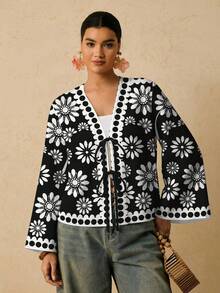 SHEIN VCAY Áo khoác cardigan dáng rộng, thắt eo, phong cách tối giản, thích hợp cho mùa thu/đông. - Nhiều màu - Xem 6