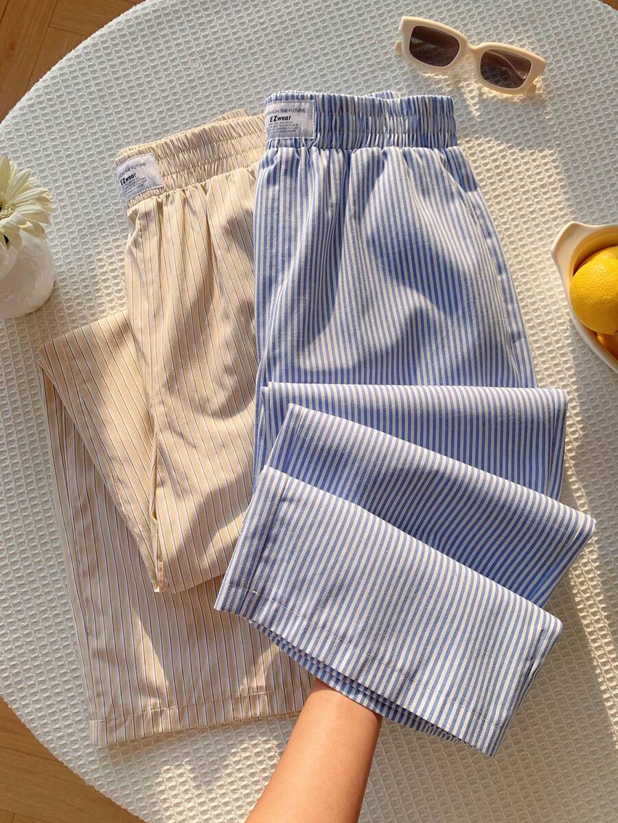 SHEIN Comfortcana 2pcs Women Casual Striped Wide Leg Pants Set - Multicolor - View 1