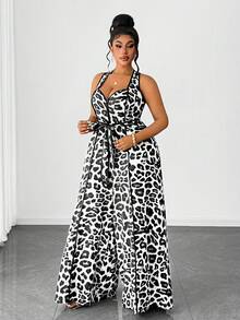 Maweii Plus Size Sexy Off-Shoulder Leopard Print Jumpsuit - White - View 4