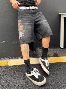 Manfinity EMRG Men's Denim Print Wide Leg Shorts - Grey - View 3