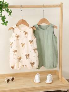 Bộ 2 món áo liền quần không tay in hình cây dừa cho bé sơ sinh (dành cho cả bé trai và bé gái), thích hợp mặc mùa hè. - Nhiều màu - Xem 3