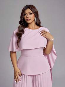Viva Relle Bộ jumpsuit màu hồng nhạt sang trọng dành cho nữ cỡ lớn, kiểu dáng dự tiệc mùa xuân/hè mới, vai áo choàng bất đối xứng, eo thắt, quần ống rộng. Thích hợp cho các buổi dạ tiệc cao cấp, đám cưới, sự kiện thảm đỏ, thời trang dự tiệc sang trọng. - Hồng - Xem 6