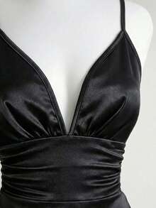 SHEIN PETITE Đầm satin thanh lịch dành cho nữ - màu đen - Xem 4
