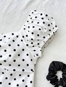 SHEIN Tween Girls' Casual Minimalist Comfortable Polka Dot Back Strap Blouse - White - View 4