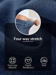 Flexra Plus Size Summer Casual Elastic Washed Denim Skirt - Dark Wash - View 6
