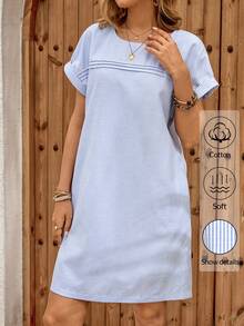EMERY ROSE Đầm ngắn tay cổ tròn in họa tiết dành cho nữ - Xanh và trắng - Xem 3
