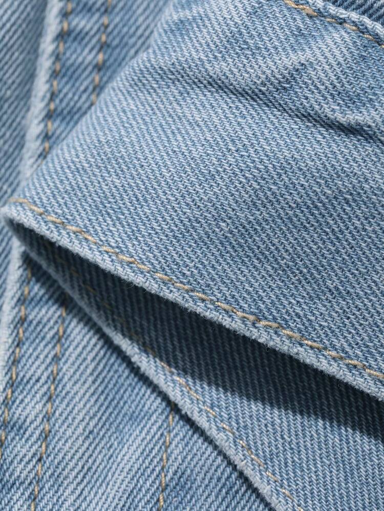 Dazy Plus Washed Blue Lapel Sleeveless Cinched Waist Waist Casual Plus Size Women's Denim Jacket And Coat, Spring/Summer Resort Style