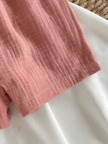 Loomiva Baby Girl Tulip Print Soft Knit Round Neck Short Sleeve Top And Elastic Waist Shorts 2 Pieces Set - Multicolor - View 7