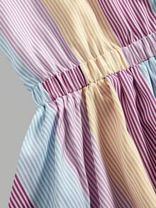 Young Girls' Rainbow Striped Backless Dress, Casual Summer Vacation Dress For Daily Wear, Photoshoot, Camping, Shopping - Pink - View 3