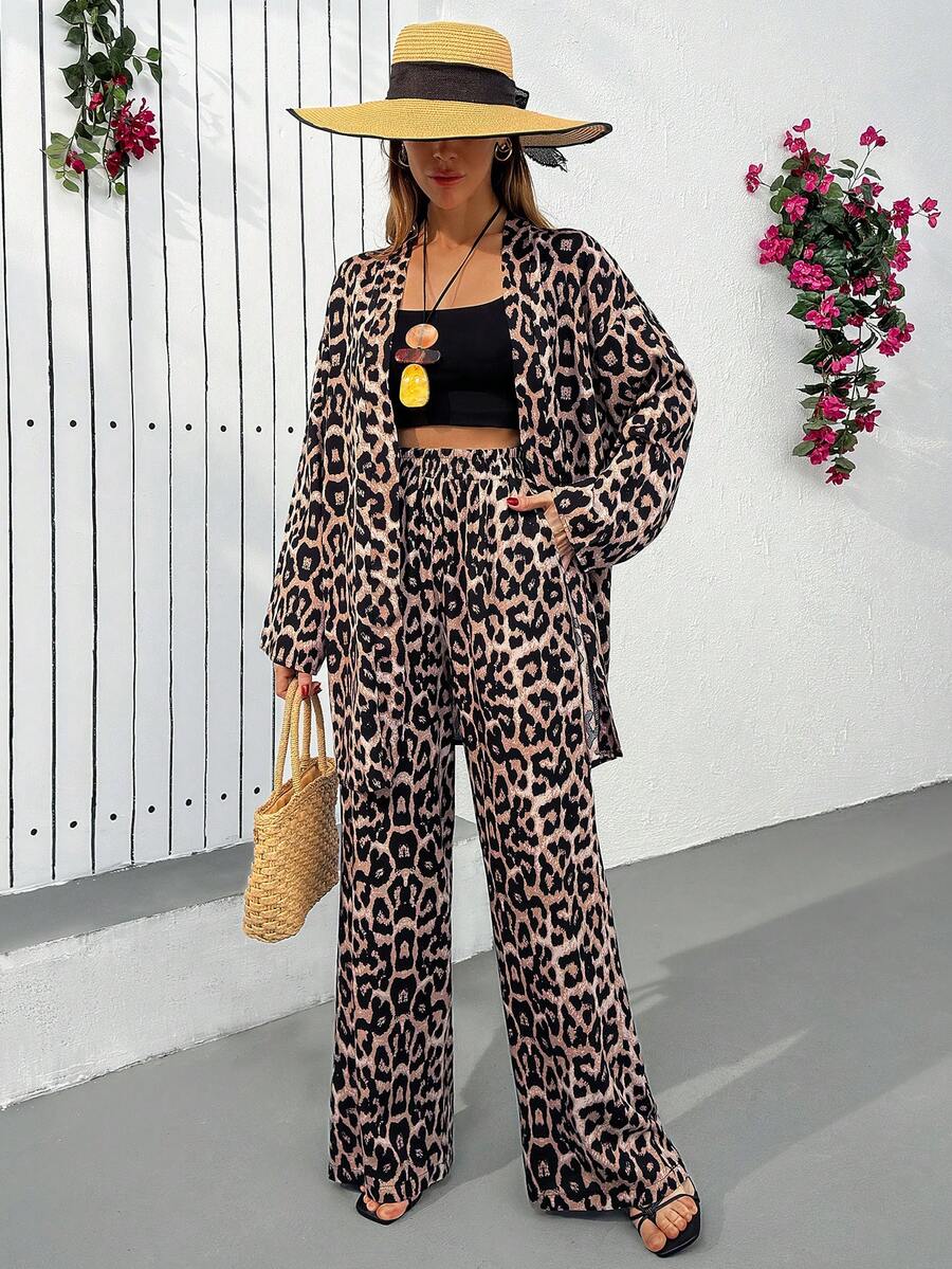EURMUSE Leopar Print Lightweight Kimono Suit, Ntural Viscose Fabric, Summler Collection, Boho Look, Breathable Fabric - Multicolor - View 1