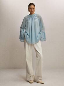 ATUI Studio Women's Light Blue Raglan Flare Sleeve Loose Fashion Blouse Tea Party Summer Elegant - Baby Blue - View 3
