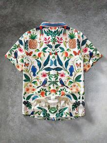 GENTILAND Áo sơ mi nam dáng casual in hình quả dứa, cài một hàng khuy, thích hợp cho kỳ nghỉ. - Nhiều màu - Xem 2