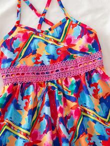 SHEIN Young Girls Printed Camisole Dress, Spring/Summer - Multicolor - View 7