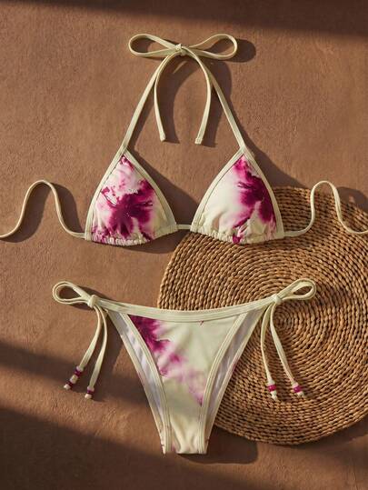 Anewsta Bộ bikini gợi cảm buộc dây cổ, họa tiết hoa, dành cho nữ, thích hợp mặc đi biển mùa hè.