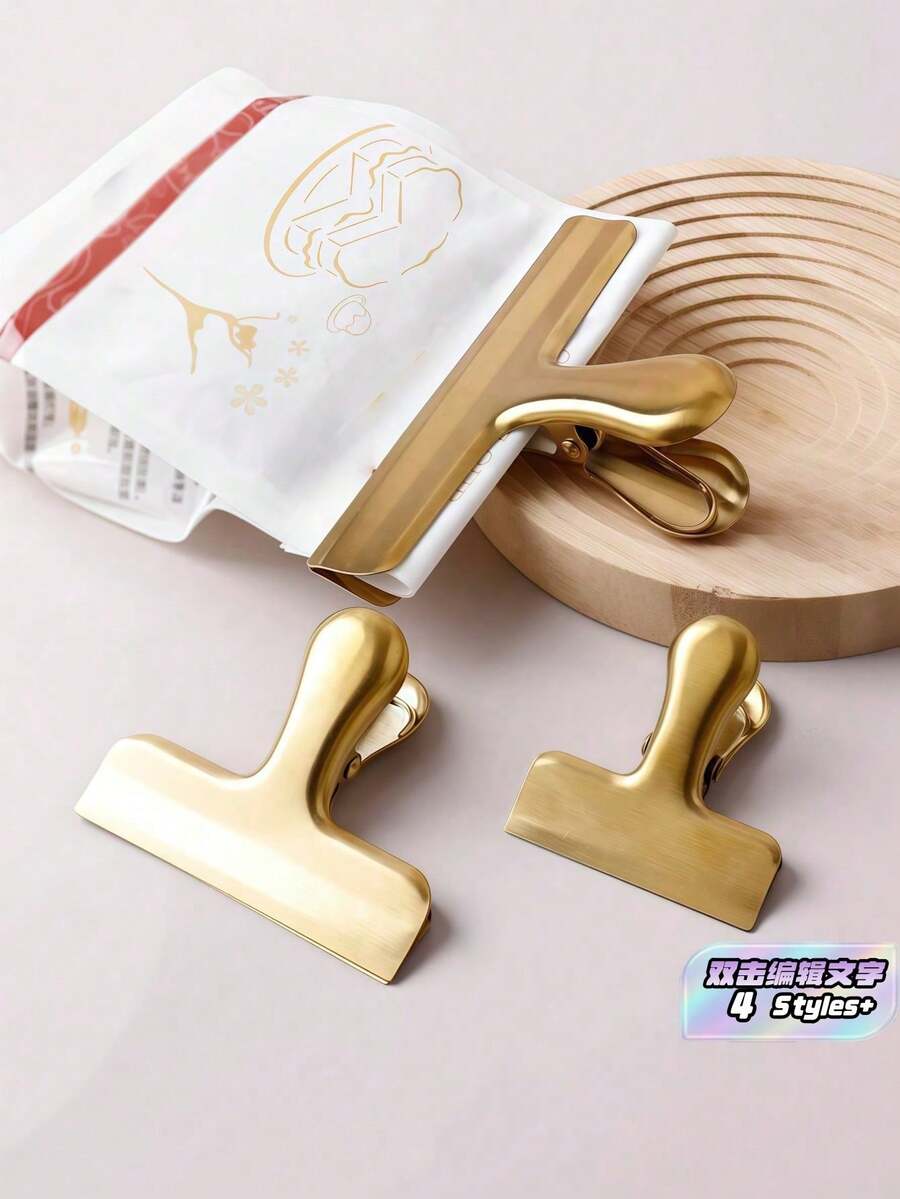 Stainless Steel Sealing Clips T Shape Reusable Clips Kitchen Airtight Storage Clips For Dry Goods Sealer Office Document Home Pantry Organizer Utility Multifunctional Clamp Tool - Gold - View 1