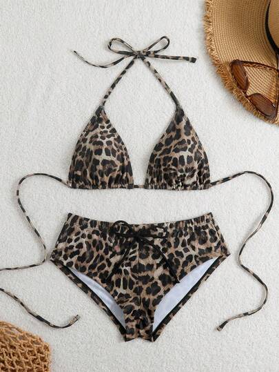 Swim Vcay Bộ bikini tam giác phối họa tiết da báo cổ điển gợi cảm dành cho nữ, thích hợp mặc mùa hè.