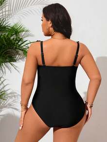 SHEIN Swim Lushore Áo tắm liền thân cỡ lớn dành cho nữ, họa tiết da báo ngẫu nhiên, phối bèo nhún, dây đeo điều chỉnh được, gợi cảm, thời trang, ôm sát cơ thể, giúp thon gọn vóc dáng, thích hợp mặc hàng ngày. - Đen và trắng - Xem 2