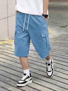 Manfinity Hypemode Men's Solid Color Casual Shorts - Blue - View 4