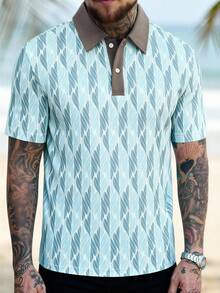 Manfinity CasualCool Áo polo nam cổ phối màu, kiểu dáng thường ngày, tay ngắn, thích hợp mặc đi làm và dạo chơi. - Nhiều màu - Xem 5
