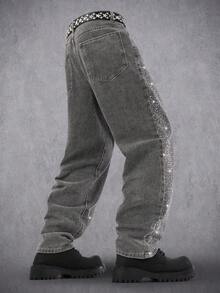 Manfinity Denimwave Quần jeans nam thời trang mài, đính đá. - Xám - Xem 2