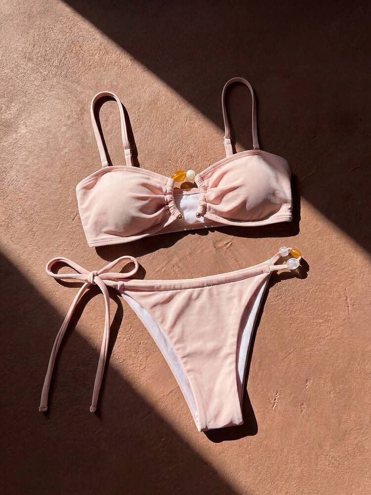 Women's Summer Beach Solid Color Sexy Bikini Swimsuit Set