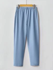 SHEIN Mirajuku Tween Boy Solid Color Pleated Casual Tapered Pants, Suitable For School Or Party Occasions - Blue - View 2