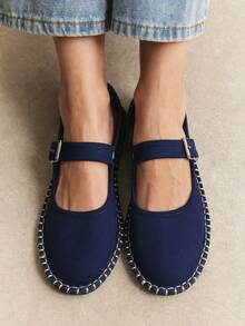 Rosivie Women's Round-Toe Velvet Mary Jane Flats - Stylish, Elegant And Luxurious. Adjustable Buckle Straps For Easy Wear, Comfortable For Daily Commute, Banquets And Work. - Navy Blue - View 9
