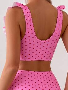 Swim Basics Bộ đồ đi biển mùa hè dành cho nữ, kiểu dáng thanh lịch tối giản, màu đen trắng chấm bi, gồm áo hai dây xếp ly phía trước và quần tam giác cạp cao xếp ly. - Nhiều màu - Xem 5