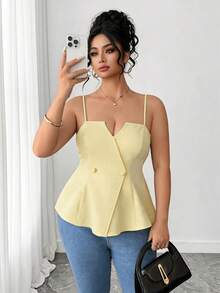 Elenzga Áo blazer hai dây cổ chữ V dáng suông mùa hè dành cho nữ cỡ lớn, áo croptop cổ chữ V gợi cảm, áo blazer hai dây cổ chữ V cài cúc đôi ôm sát eo thời trang, phù hợp cho các dịp trang trọng như dạ hội, tiệc cocktail hoặc hộp đêm. Áo khoác có khóa kéo Zoey Outfit, áo công sở thường ngày dành cho nữ, trang phục sở thú dành cho nữ. - Màu vàng - Xem 3