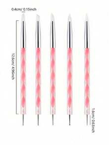 5Pcs Double Ended Nail Art Silicone Pens Double Headed Acrylic Silicone Dotting Pens Stainless Steel Dotting Tools Marble Pattern Painting Pens With Fine Precision Tips For Nail Art Design Professional Salon Home DIY Nail Supplies - Watermelon Pink - View 6