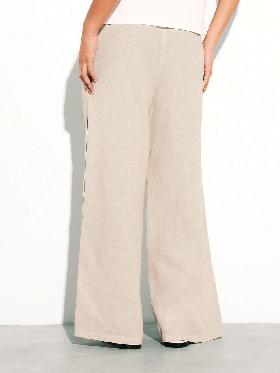 KSTM High Rise Wide Leg Palazzo Drawstring Casual Pants With Side Button Details And Tie Waist Vacation Light Beige Summer