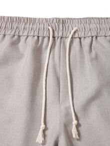 Manfinity Homme Quần short nam cạp chun, dây rút, phối da, kiểu dáng thường ngày, phong cách đường phố. - Màu Khaki - Xem 5