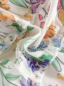 SHEIN Vintaside Kids Đầm dự tiệc họa tiết hoa, nơ trang trí, thời trang cho bé gái, thích hợp cho mùa xuân, hè, thu, ở nhà, đi nghỉ mát, lễ hội, dự tiệc và mặc hàng ngày. - Màu vàng - Xem 10