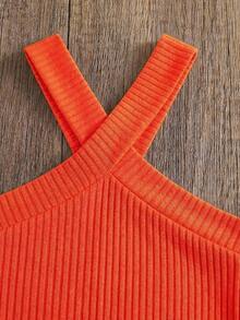 SHEIN 2pcs Baby Girl Knitted Solid Color Casual Top And Ditsy Floral Pants Set Toddler Two Pieces Tropical Outfit Vacation Clothes Orange Hawaiian Outfits - Hot Pink - View 3