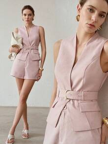 MOTF PREMIUM ELEGANT PINK LINEN BLEND METAL DECOR FITTED ROMANTIC CASUAL BLAZER - Purple - View 1