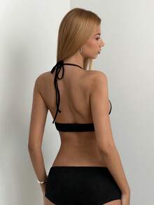 EgrlEra Women's Tassel Keyhole Tie-Up Crop Top And Shorts Sexy 2 Pieces Set For Dates, Parties - Black - View 2
