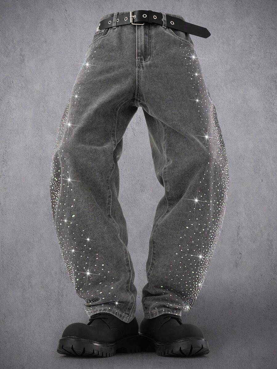 Manfinity Denimwave Quần jeans nam thời trang mài, đính đá. - Xám - Xem 1