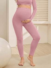 GentleRue Maternity 孕婦粉色純色可調腰運動褲，休閒秋季女款，度假海灘假期，夏季拍照緊身褲 - 藕粉色 - 查看 5