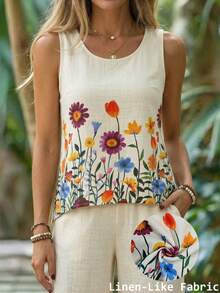 SHEIN Franclia Ärmellose Blumenprint-Tank Top, geeignet für Oster-Garten-Picknick, Sommer-Strandurlaub, Lässig-Wear für Musikfestivals - Verschiedenfarbig - Übersicht 4