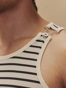 Tight Fitted Contrast Stripe Hardwear Buckle Shoulder Detailing Vest Tank Top Spring Summer Essentials Holiday Beach - Black and White - View 6