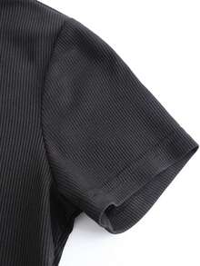 Sparklyn Tween Girl Striped Knitted Cropped Top & Midi Skirt 2pcs Set, Casual Daily Outfit - Black - View 6