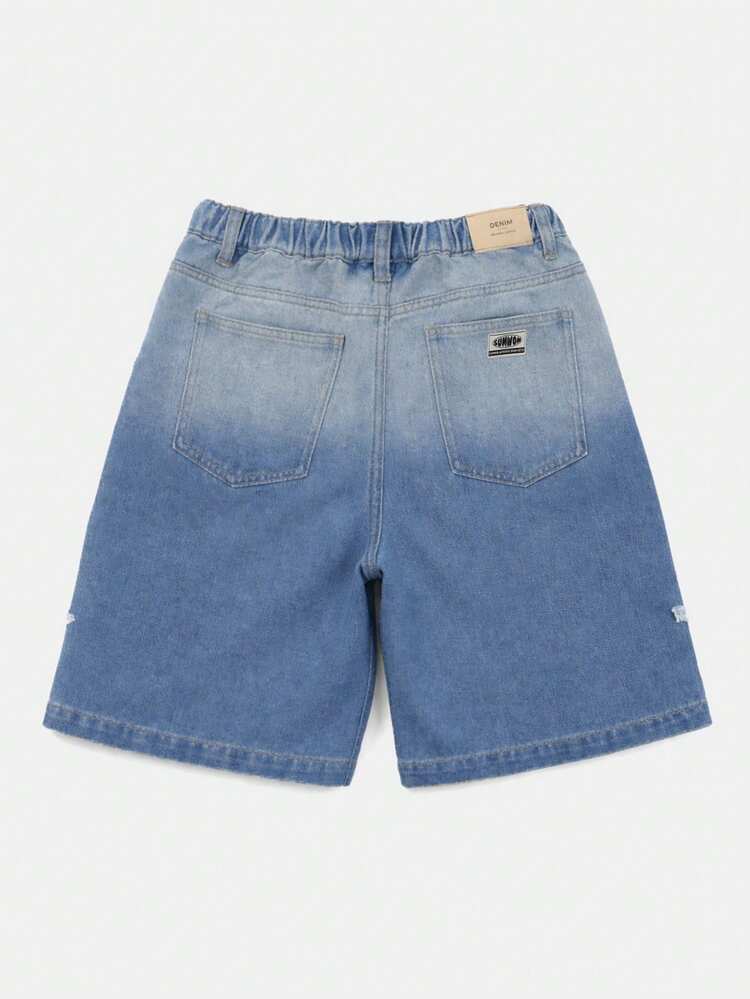 Pantaloncini di jeans con applicazioni a stella e vita con coulisse per ragazzi pre-adolescenti, con dettagli sfilacciati a forma di stella, casual per l'estate