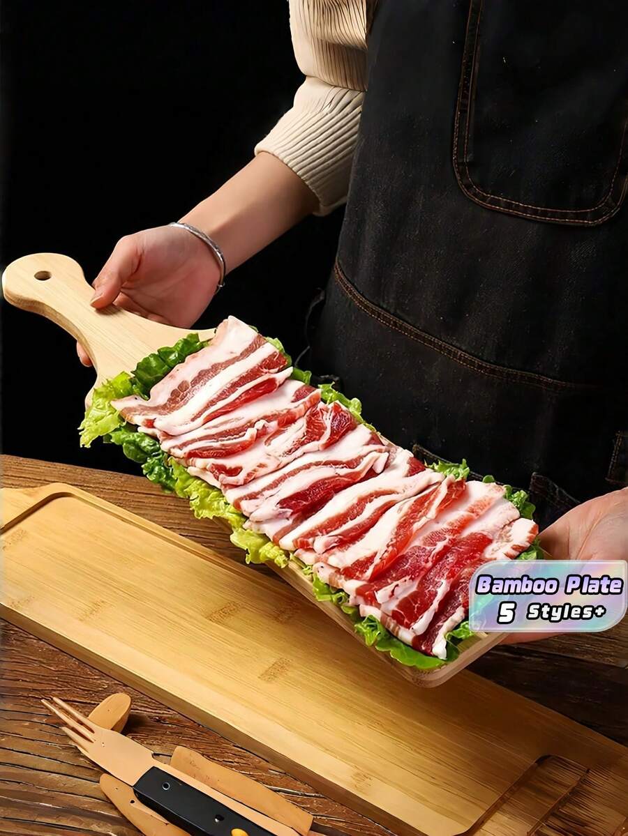1个长方形竹制餐盘 火锅创意餐具 烧烤牛肉木长托盘 韩式小吃炸鸡拼盘 - 彩色 - 查看 1